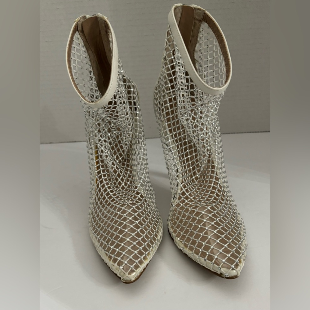 Charles by Charles David White Rhinestone After Hours Mesh Booties Size 6